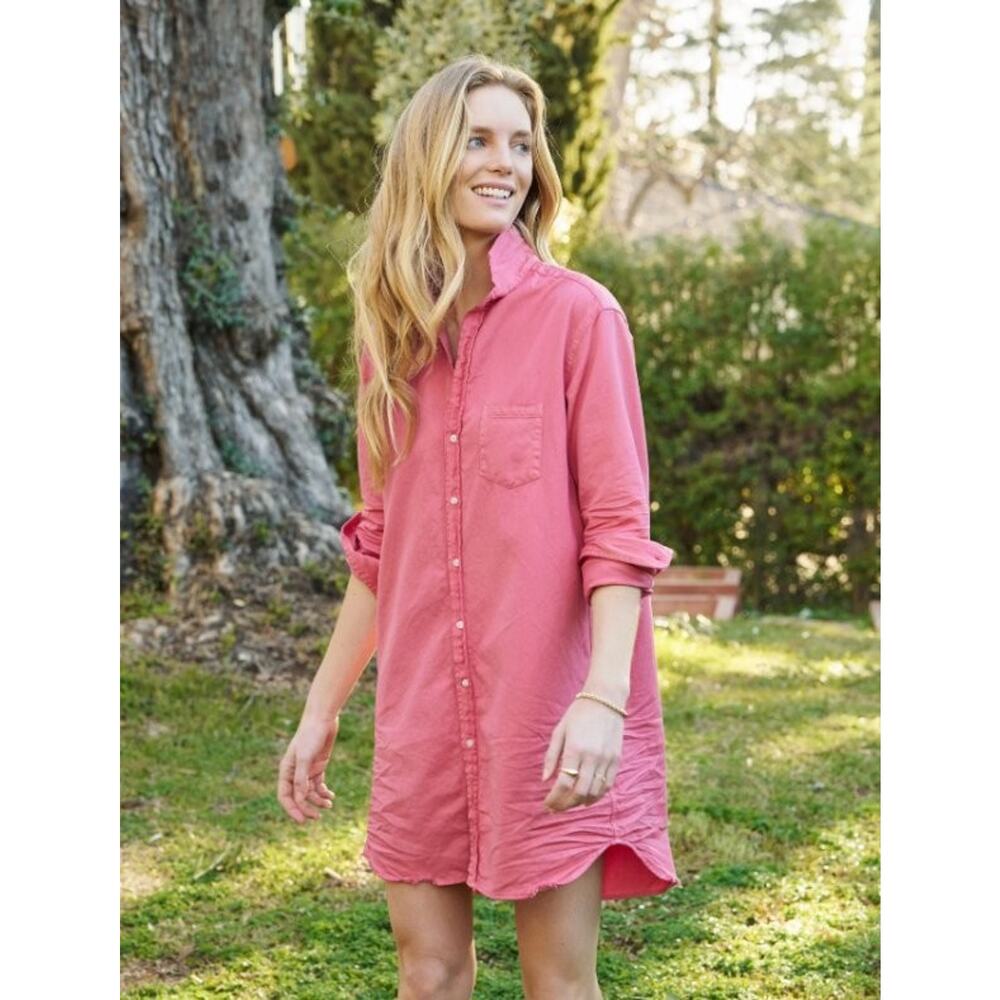 FRANK & EILEEN Sz M Medium Mary Denim Shirt Dress Watermelon Flamingo Pink
